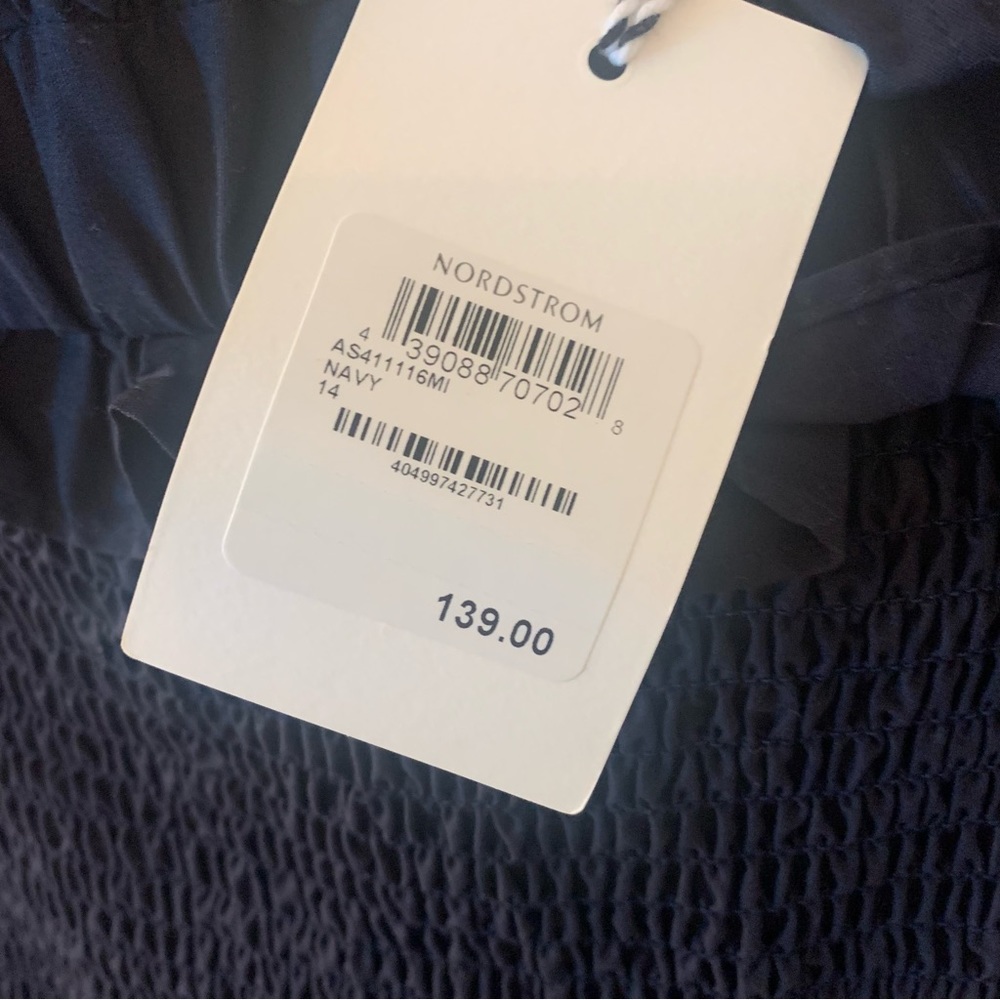 Nordstrom 1901 Cotton Smocked Ruffle Off Shoulder Wide Leg Cropped Jumpsuit - Picture 13 of 15